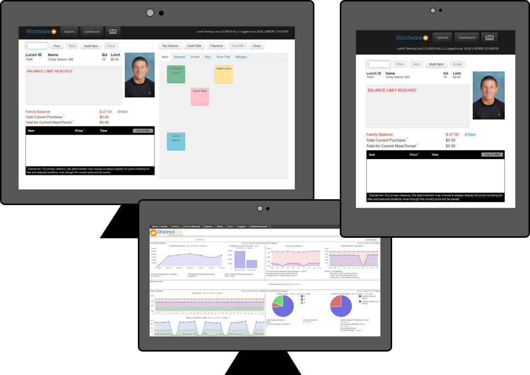 Screenshots of Wordware lunch software.